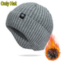 Outdoor Men Winter Knitted Hat Plush Warmth Peaked Cap Earmuff Casual Fashion Faux Fur Lined Bomber Hats Cycling Ear Protection