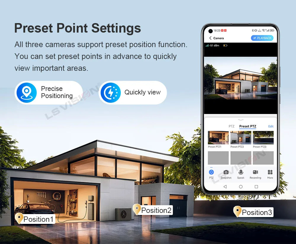 LS VISION Wireless WiFi Solar Camera Three Lens Three Screen 4G Sim Card Solar Cam Human Detection Outdoor Solar Surveillance