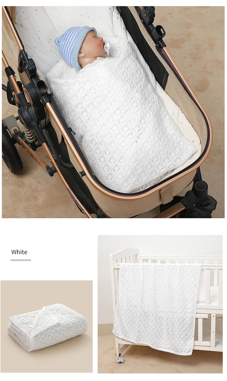 Cotton Baby Blanket Knit Infant Boy Girl Bedding Quilt 90*70CM Solid Toddler Stroller Swaddle Super Soft Plaid Fashion Hollow Ou
