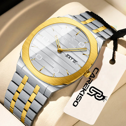 CAREKISO Luxury Fashion Men Clock Waterproof Week Date Casual Man Wristwatch Stainless Steel Quartz Business Men's Watches Reloj