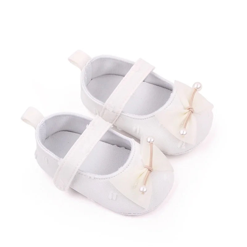 0-18months Baby Girls Bowknot Flats Soft Sole Shoes Non-Slip Princess Wedding Dress Walking Shoes For Newborn Girls