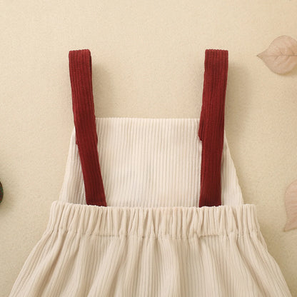 Newborn Baby My First Christmas Suspender Bodysuit Corduroy Santa Claus Embroidery Infant Sleeveless Holiday Romper Outfit