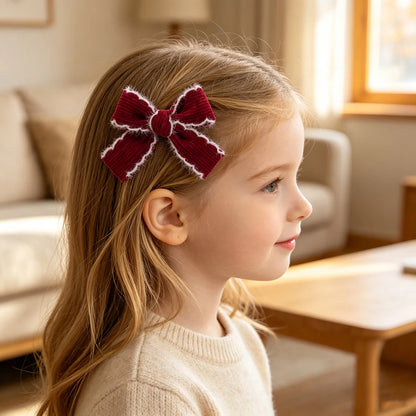 2pcs Knitting Wool Bow Barrettes Striped Lace Bow Hair Clip For Girl Baby Autumn Decor Hair Accessories Kid Party Wear Hairpin
