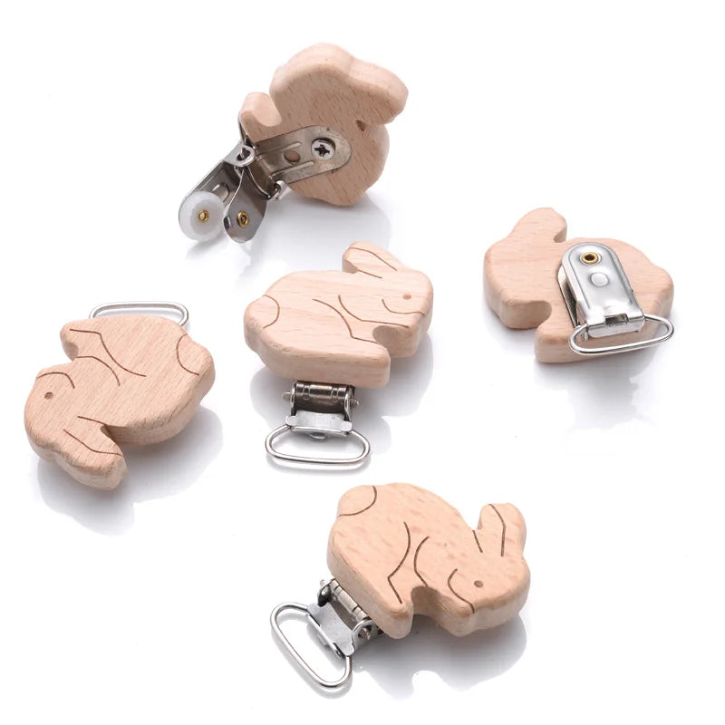 1Pcs Printing Animal Dummy Clip Beech Wood Nipple Clip For Teether Chewing Toys Accessory DIY Anti-Drop Baby Pacifier Chain