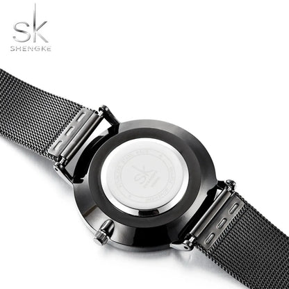 Shengke Fashion Black Watch for Women Classic Relogio Feminino Quartz Ladies Watch Woman Adjustable Mesh Strap Montre Femme