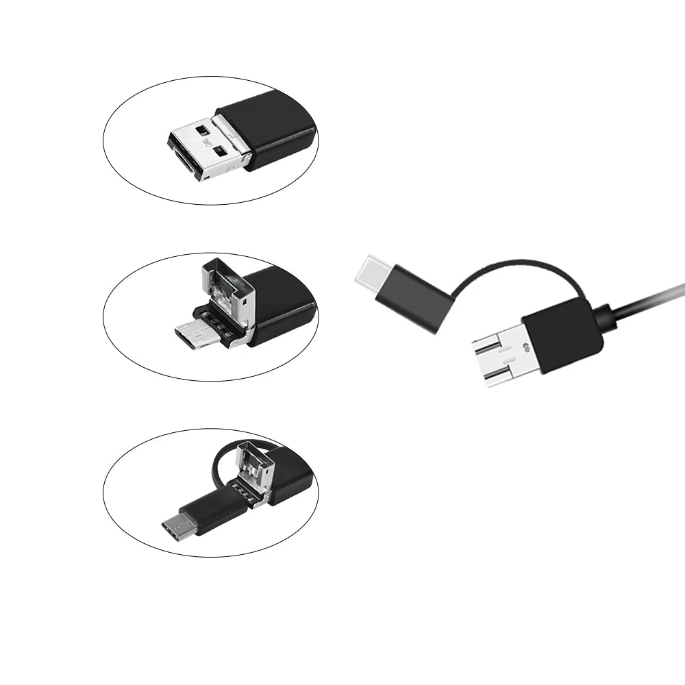 5.5MM Android Endoscope Camera 3 IN1 Micro USB Type C Borescope Mini Camera Waterproof LED Car Inspection For HUAWEI XIAOMI PC