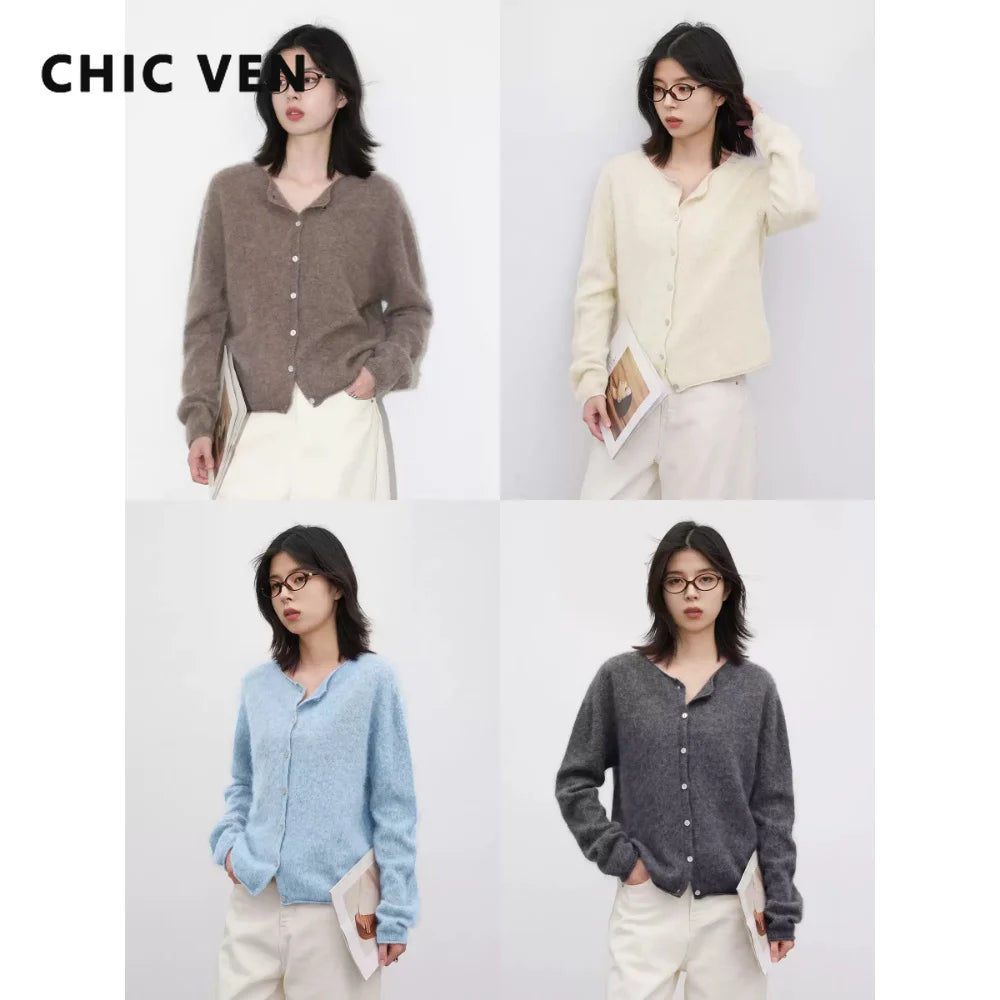 CHIC VEN New Women Knitted Cardigan Solid Long Sleeved Single-breasted Loose Casual Oversize Female Sweater Autumn Winter 2026