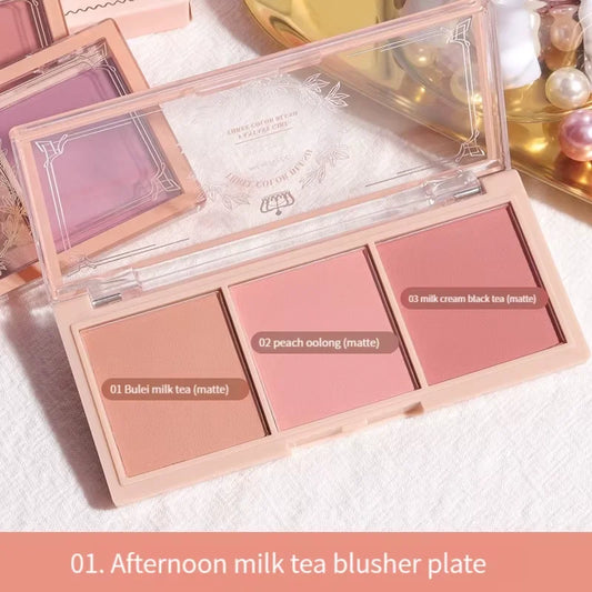 3-Color Cheek Red Plate Nude Makeup Natural Matte Milk Tea Orange Eye Shadow Makeup Lasting High Color Rendering Invisible