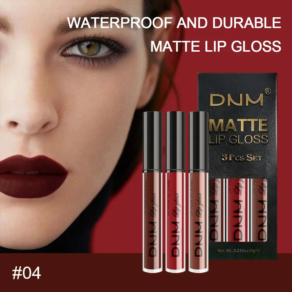 DNM 3PCS Liquid Lipstick Sets Waterproof Matte Black Blue Purple Blue Sexy Lip Gloss Long Lasting Nude Lip Tint Stain Makeup Kit