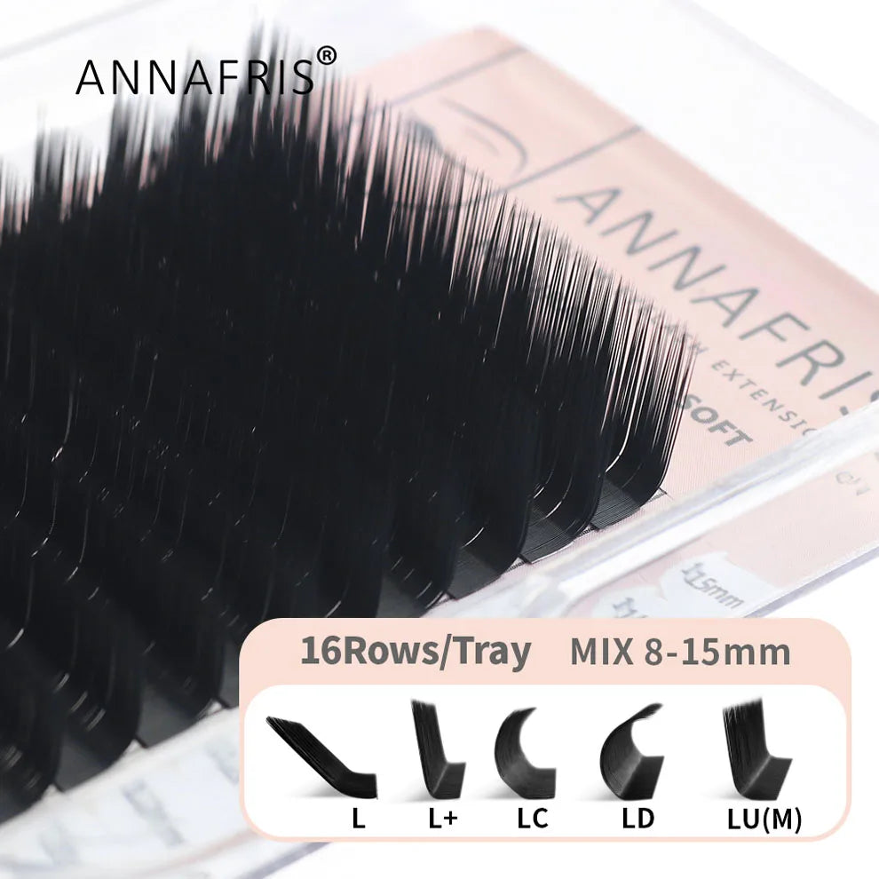 GLAMLASH L+/LC/LD/LU(M)/N Curl 7~15mm MIX 16rows/Case Mink Eyelash Extension Individual Lashes Soft False Eyelashes