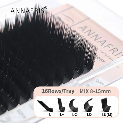 GLAMLASH L+/LC/LD/LU(M)/N Curl 7~15mm MIX 16rows/Case Mink Eyelash Extension Individual Lashes Soft False Eyelashes