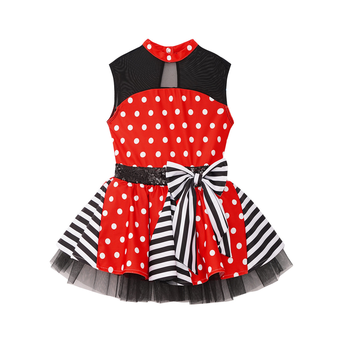 Girls Jazz Latin Ballet Dance Dress Polka Dots Print Mesh Sequin Bowknot Tutu Dress Birthdays Party Wedding Flower Girl Dresses