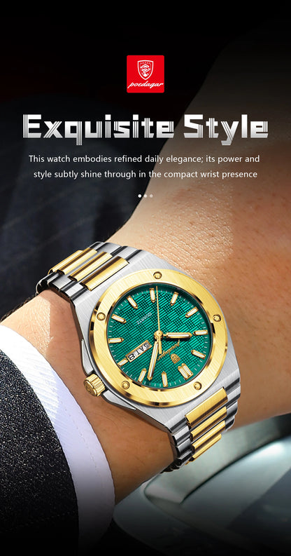 POEDAGAR High Quality Men Clock Date Week Waterproof Fashion Watch For Man Stainless Steel Luxury Men's Quartz Watches Reloj+Box