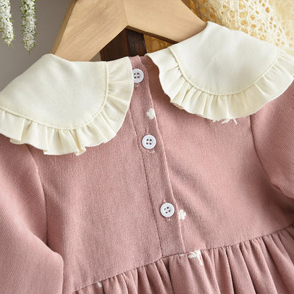 Sweet and Lovely Pink Baby Girl Doll Collar Long Sleeved Floral Princess Dress Korean Version Autumn New