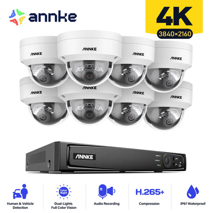 ANNKE 8CH 4K IP Camera Security System 265+ 8MP Poe Camera Two Way Audio Video Surveillance CCTV 4MM Lens Support 256G Card IP67
