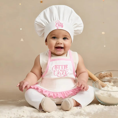 Ylsteed 2 Pcs Set Cute Baby Chef Apron and Hat Infant Kids White Cook Costume Photography Prop Newborn Hat Apron-HD