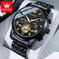 OLEVS Luxury Flywheel Design Couple Wristwatch Chronograph Waterproof Moon Phase Watch Brand Original Quartz Watch for Men Women