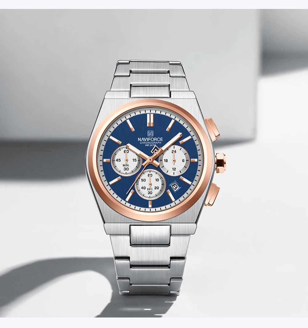Top Brand NAVIFORCE Men and Women Quartz Chronograph Watch Stainless Band Stylish 24 Hours Date Display Couple Wristwatches 2024