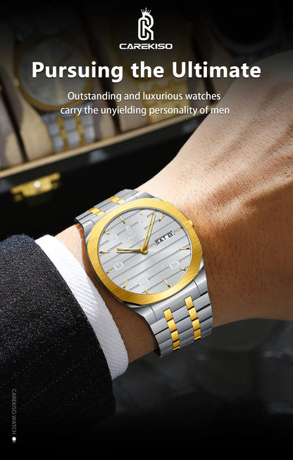 CAREKISO Luxury Fashion Men Clock Waterproof Week Date Casual Man Wristwatch Stainless Steel Quartz Business Men's Watches Reloj