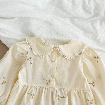 Spring 0-24M Baby Girl Clothing Toddler Baby Girl Romper Embroidery Flower Dots Cotton Romper White Infant Baby Girls Jumpsuit