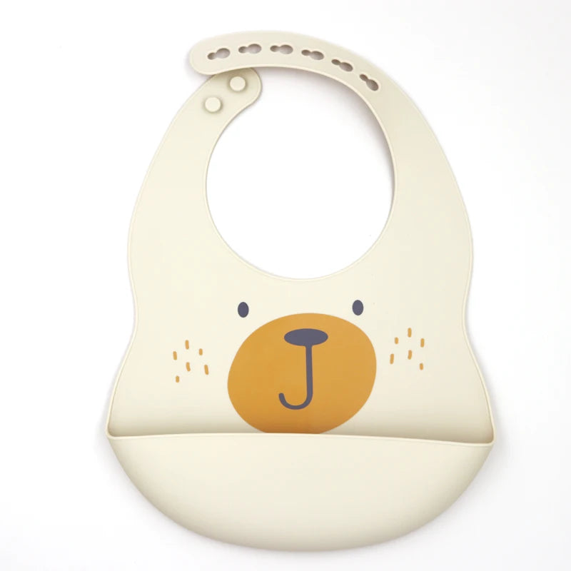 Customize Cartoon Animal Silicone Baby Bib with Name & Pattern Food-Grade Solid Feeding Bib DZ31