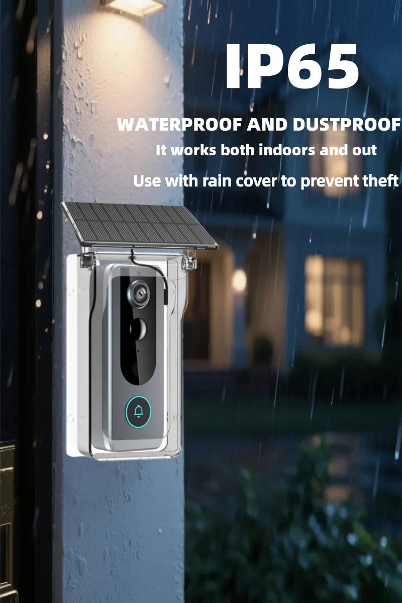IP65 Waterproof Outdoor Wireless Doorbell with Solar Rain Cover Camera Tuya Eye Digital Door Peepholes Smart Home Video Intercom