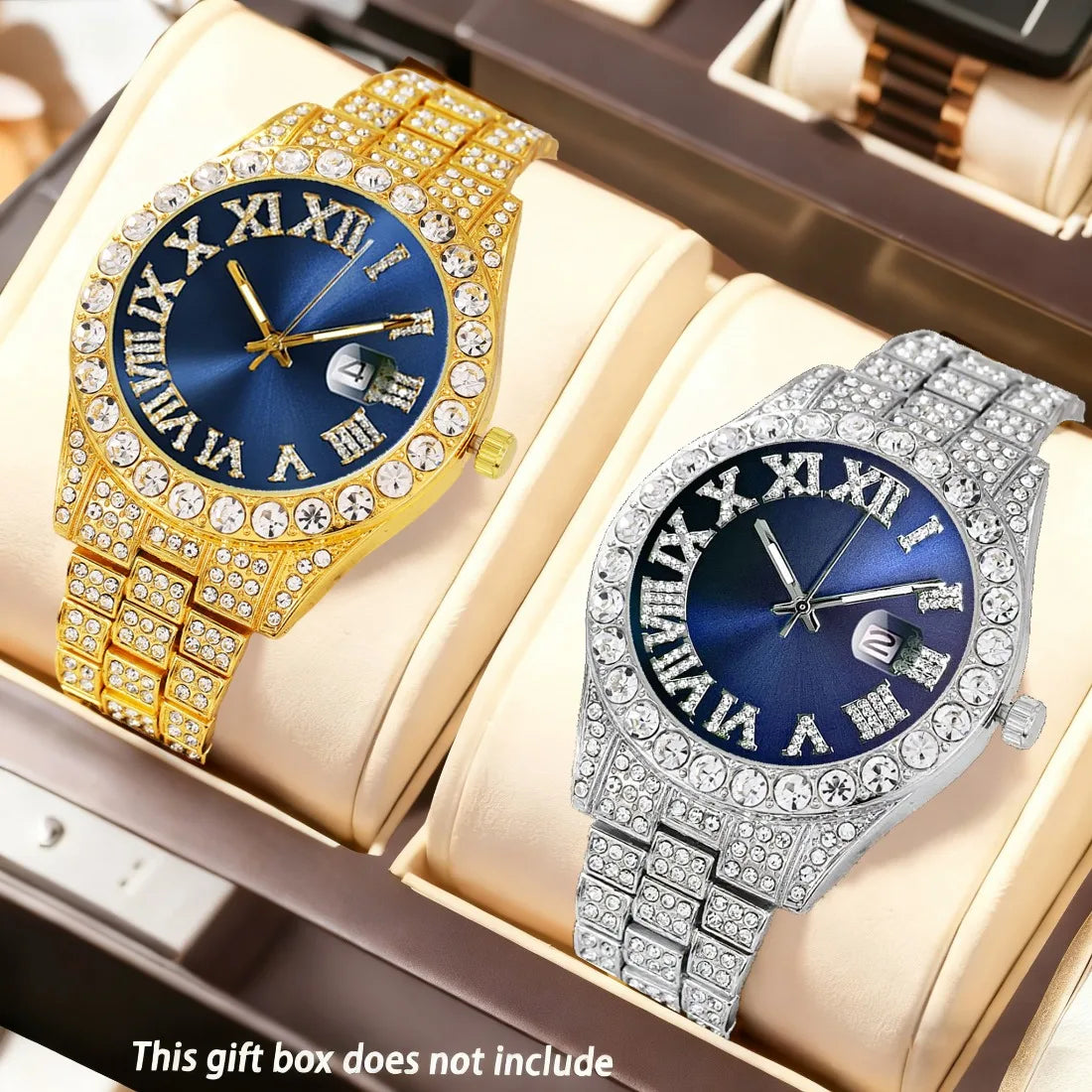 2-Piece Men's Luxury Watch Set - Classic Minimalist Large Dial Casual Versatile Quartz Watch Golden & Silvery Combination Set