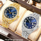 2-Piece Men's Luxury Watch Set - Classic Minimalist Large Dial Casual Versatile Quartz Watch Golden & Silvery Combination Set
