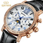 KINYUED Brand Luxury Men's Moon Phase Automatic Mechanical Watch Leather Strap Waterproof Week Date Casual Dress Wrist Watches