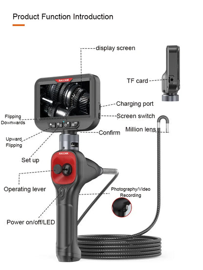 360° Articulating Borescope 6.2mm 4 Ways 3m Wires IPS Automotive Inspection Camera 6 Adjustable LED Lights