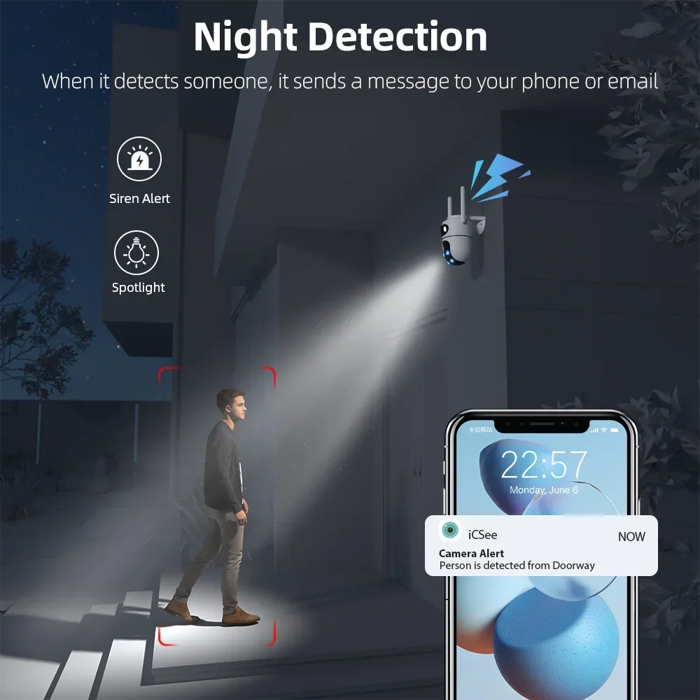 8MP Dual Lens WiFi PTZ Camera Outdoor Security Camera 4MP+4MP Wireless CCTV IP Camera Smart Home Surveillance Night Vision AI De