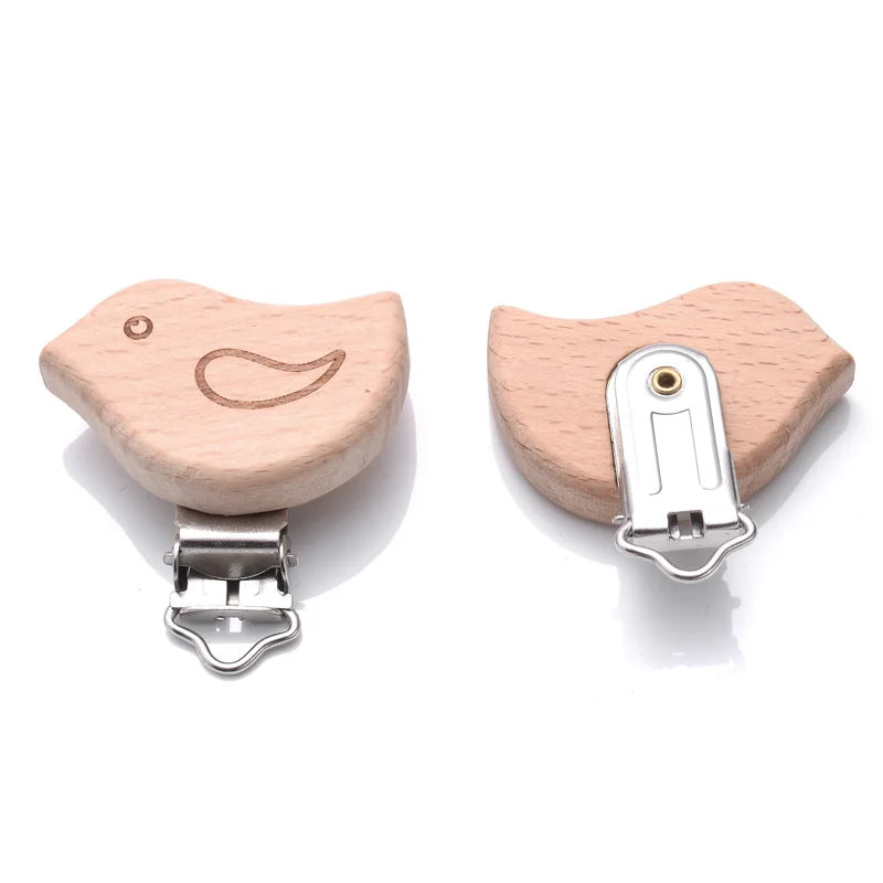 1Pcs Printing Animal Dummy Clip Beech Wood Nipple Clip For Teether Chewing Toys Accessory DIY Anti-Drop Baby Pacifier Chain