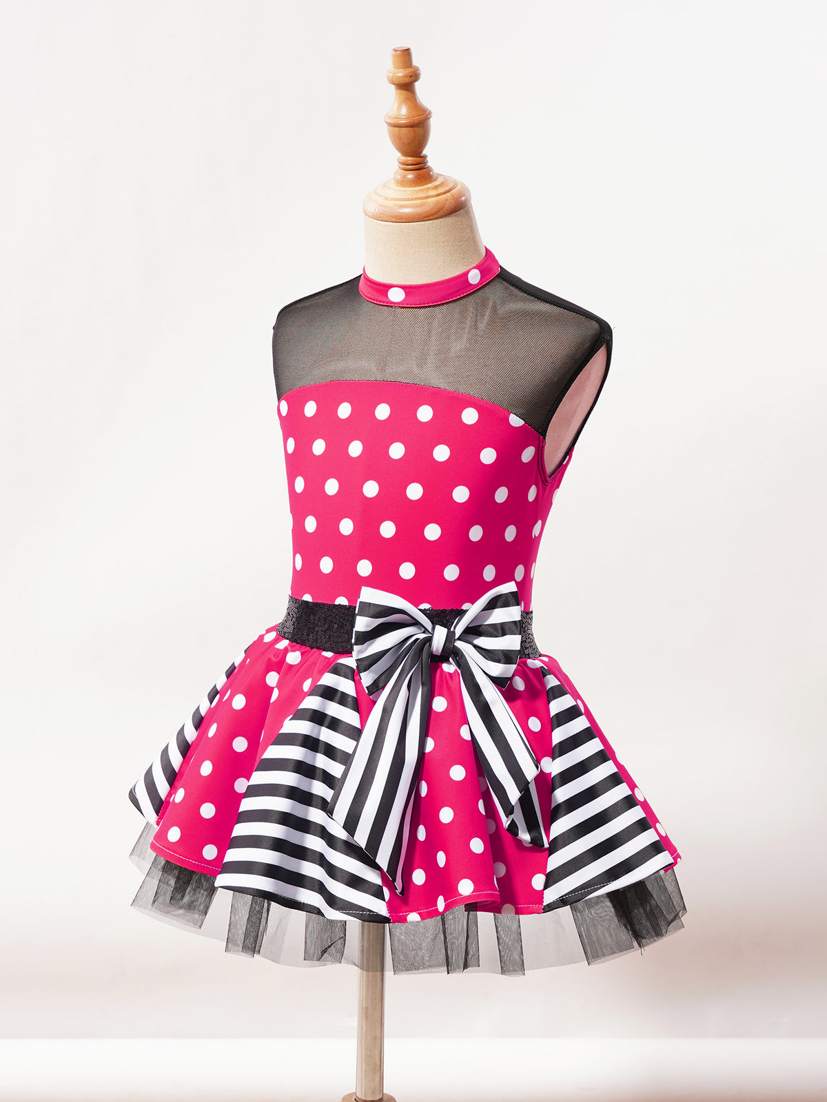 Girls Jazz Latin Ballet Dance Dress Polka Dots Print Mesh Sequin Bowknot Tutu Dress Birthdays Party Wedding Flower Girl Dresses