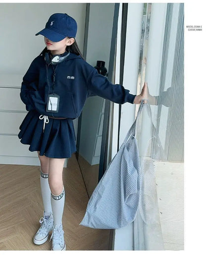 Girls Autumn Casual Outfit Set Two-Piece Long-Sleeve Top + Short Skirt Set Children's  Clothing Set Suitable for Girls Aged 7-17