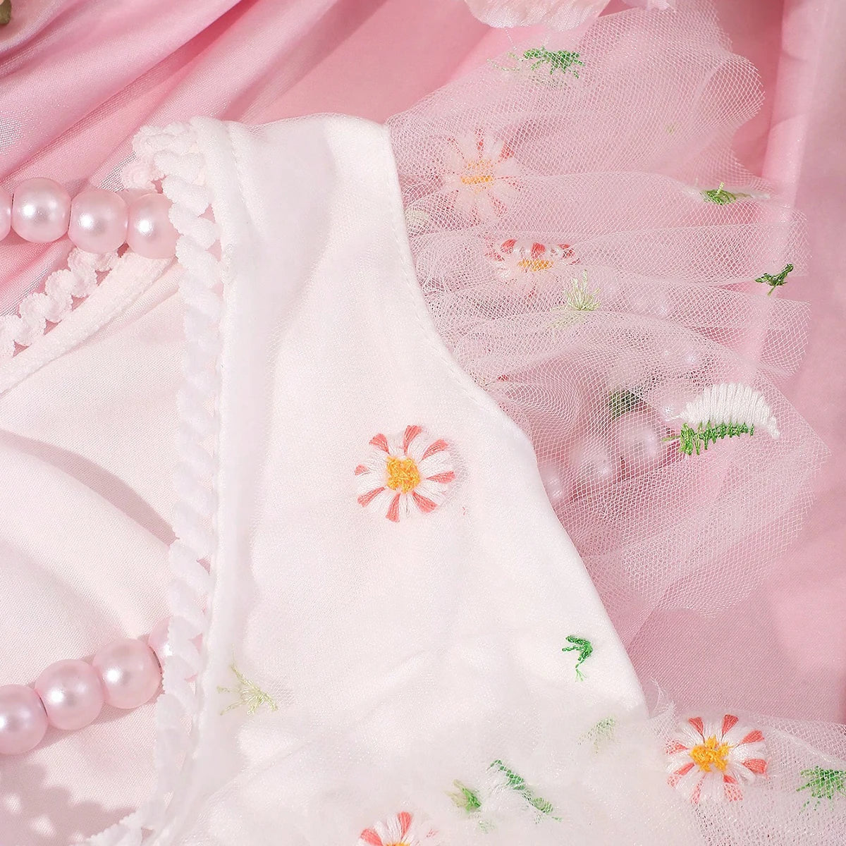 Ylsteed Newborn Daisy Embroidered Romper Baby's Short Sleeve Embroidered Mesh Clothes Full Moon Hundred Days Photo Shooting