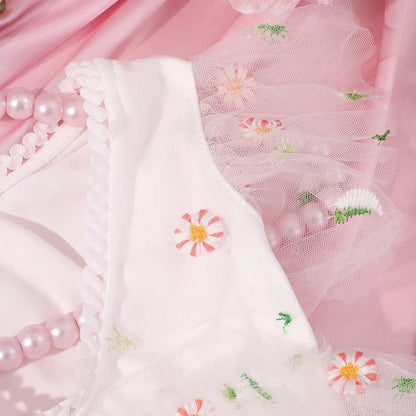 Ylsteed Newborn Daisy Embroidered Romper Baby's Short Sleeve Embroidered Mesh Clothes Full Moon Hundred Days Photo Shooting
