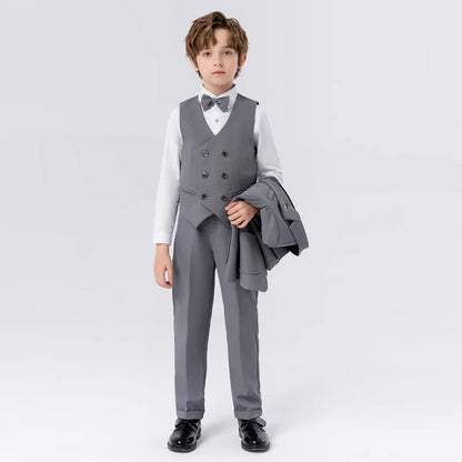 Teenager Kids Beige WaistCoat Shirt Pants Bowtie Tuxedo Dress Boys Vest Suit For Wedding Children Host Photograph Party Costume