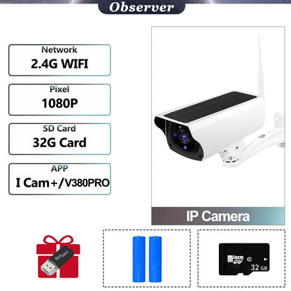 Wireless Solar Bullet Camera Outdoor WiFi 1080P 4x Zoom CCTV Surveillance IP Cam Home Security Protection Battery PIR Detection