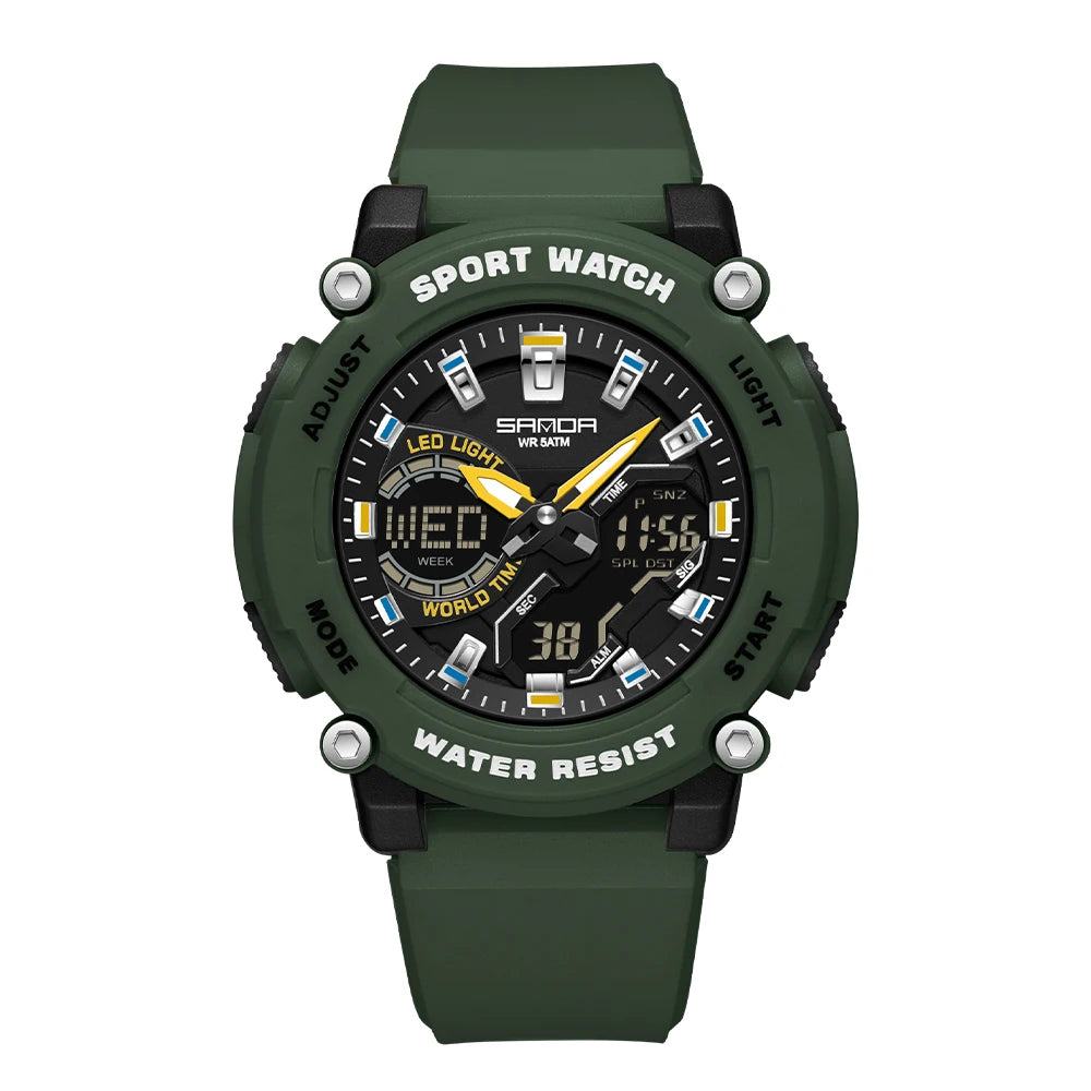 SANDA Outdoor Men's Electronic Wristwatch Large Dial Multifunctional Waterproof Luminous Alarm Military Sports Watch