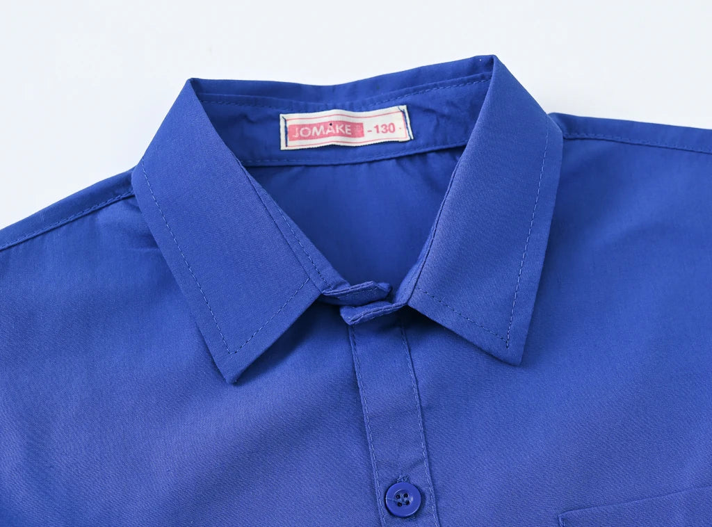 Children's Shirt in the Spring and Autumn New Boys and Girls Suit Collar Shirt Children's Pure Color Long Sleeve Shirt