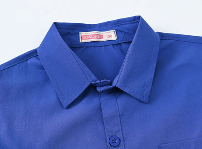 Children's Shirt in the Spring and Autumn New Boys and Girls Suit Collar Shirt Children's Pure Color Long Sleeve Shirt