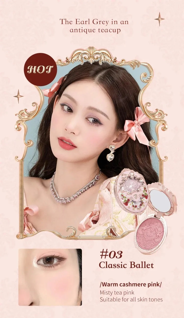 Flower Knows Strawberry Rococo Embossed Blush Fine Powder Makeup Smooth Long Lasting Blusher Waterproof Blush Maquiagem