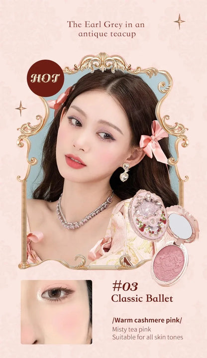 Flower Knows Strawberry Rococo Embossed Blush Fine Powder Makeup Smooth Long Lasting Blusher Waterproof Blush Maquiagem