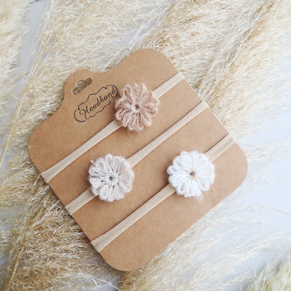 1.6in Woolen Flowers Baby Girls Nylon Headbands Kid Handmade Elastic Hairbands Children Hair Accessories Vintage Toddler Winter