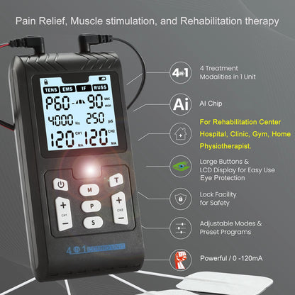 4-in-1 Electric Muscle Stimulator EMS Interferential High-Frequency Physiotherapy Device Electrostimulator for Muscle Relaxation