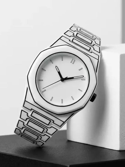 Rebirth Octagonal Comic-Style Watch, Two-Dimensional Line Art Quartz Watch, Simple Unisex Waterproof Watch for Both Men and Women