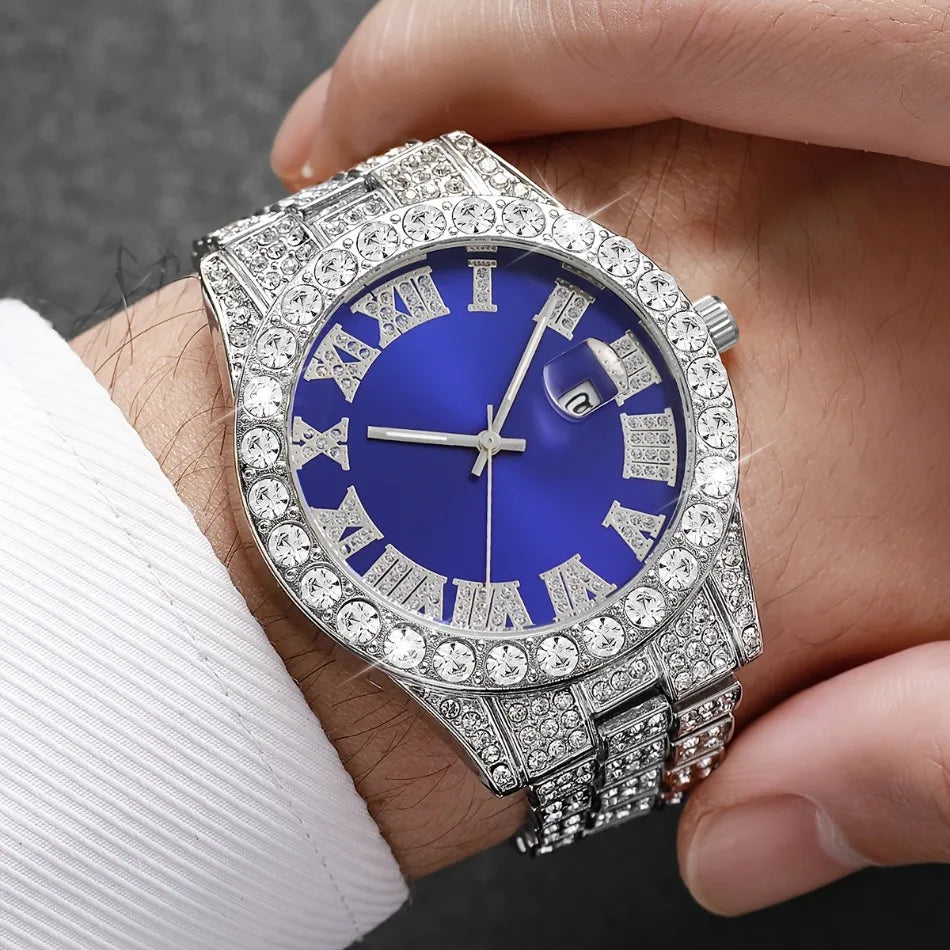 2-Piece Men's Luxury Watch Set - Classic Minimalist Large Dial Casual Versatile Quartz Watch Golden & Silvery Combination Set