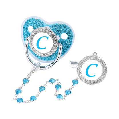 Blue Zircon Baby Pacifier Clip 26 Letters Newborn Personalized Luxury Pacifiers Holder Silicone Infant Teether Nipple Bpa Free