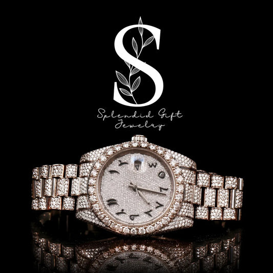 Vvs Moissanite Luxury Moissanite Diamond Watch Round Alloy Hip Hop Style Display Steel Strap Perfect Watch for Mens