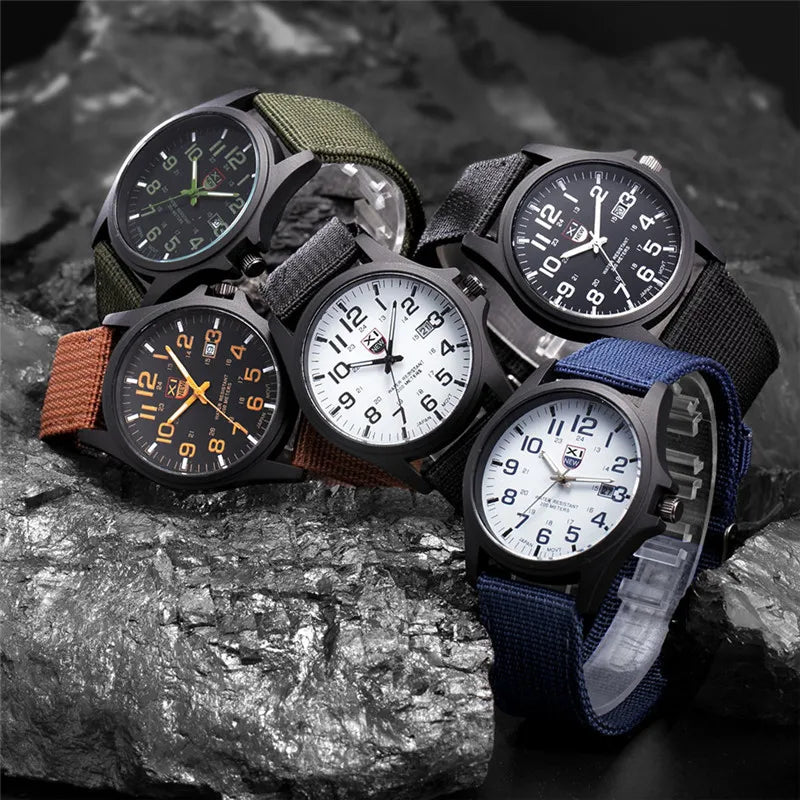Men Genuine XINEW Brand Watches Students Fashion Casual Nylon Band Sports Army Gifts Date Quartz Wrist Watch Black Montre Homme